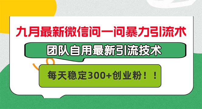 九月最新微信问一问暴力引流术，团队自用引流术，每天稳定300+创…-全有网创