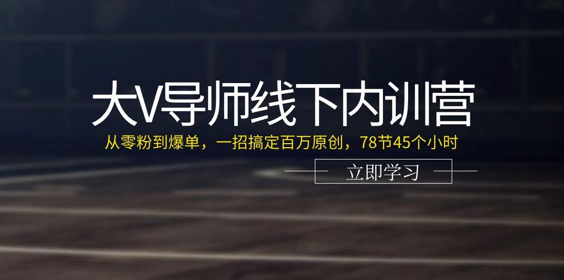 大V导师线下内训营：从零粉到爆单，一招搞定百万原创(78节45个小时)-全有网创