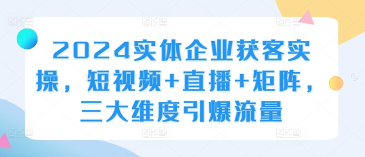 2024实体企业获客实操，短视频+直播+矩阵，三大维度引爆流量-全有网创