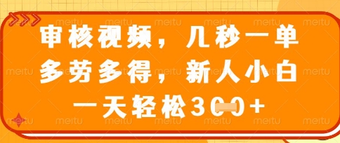 最新审核视频，几秒一单，多劳多得，新人小白一天轻松3张【揭秘】-全有网创