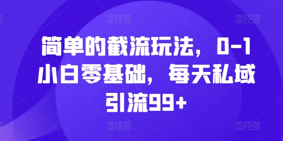 简单的截流玩法，0-1小白零基础，每天私域引流99+【揭秘】-全有网创