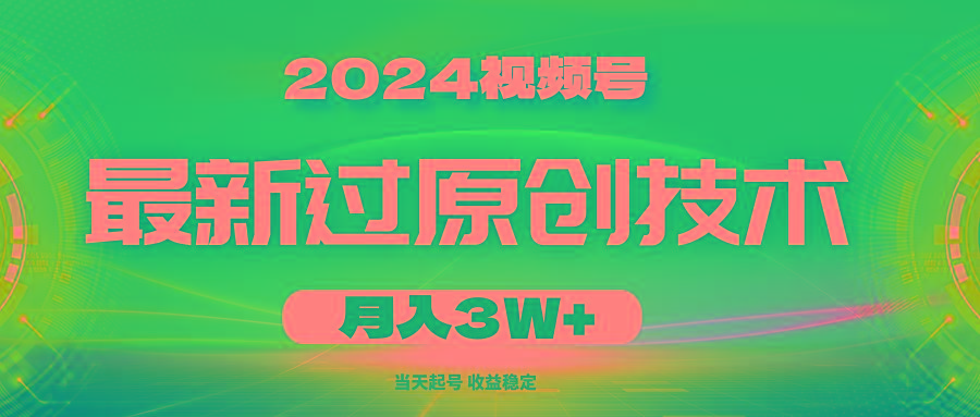 2024视频号最新过原创技术，当天起号，收益稳定，月入3W+-全有网创