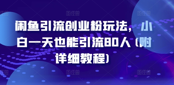闲鱼引流创业粉玩法，小白一天也能引流80人(附详细教程)-全有网创