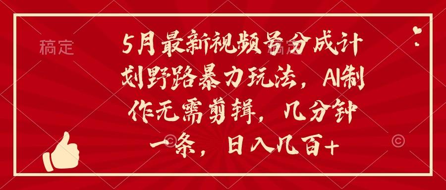 5月最新视频号分成计划野路暴力玩法，ai制作，无需剪辑。几分钟一条，…-全有网创