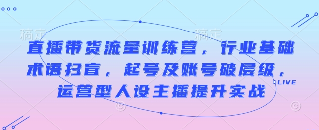 直播带货流量训练营，行业基础术语扫盲，起号及账号破层级，运营型人设主播提升实战-全有网创