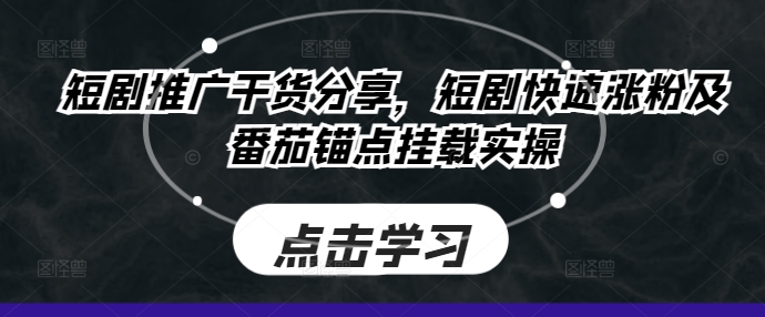 短剧推广干货分享，短剧快速涨粉及番茄锚点挂载实操-全有网创
