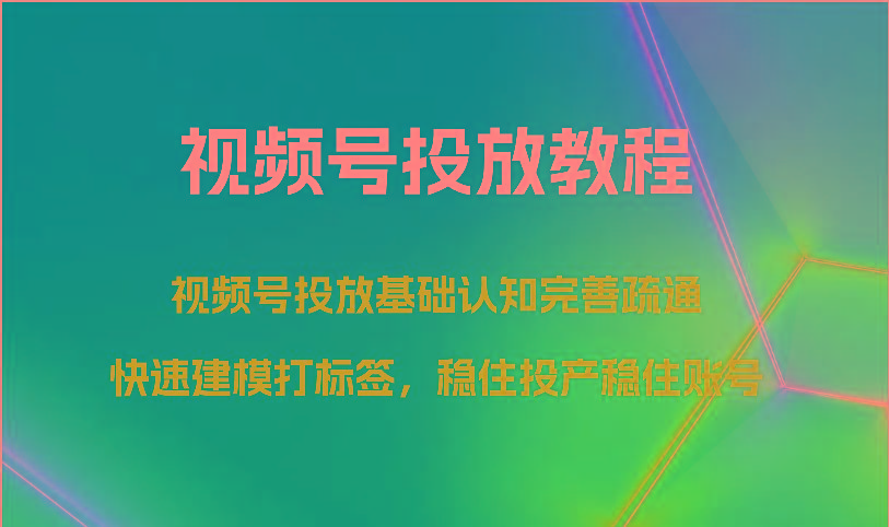 视频号投放教程-视频号投放基础认知完善疏通,快速建模打标签,稳住投产稳住账号-全有网创