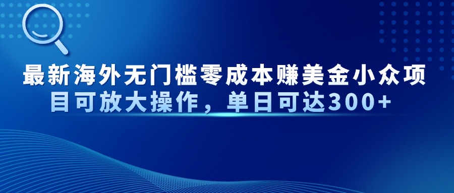 最新海外无门槛零成本赚美金小众项目可放大操作，单日可达300+-全有网创