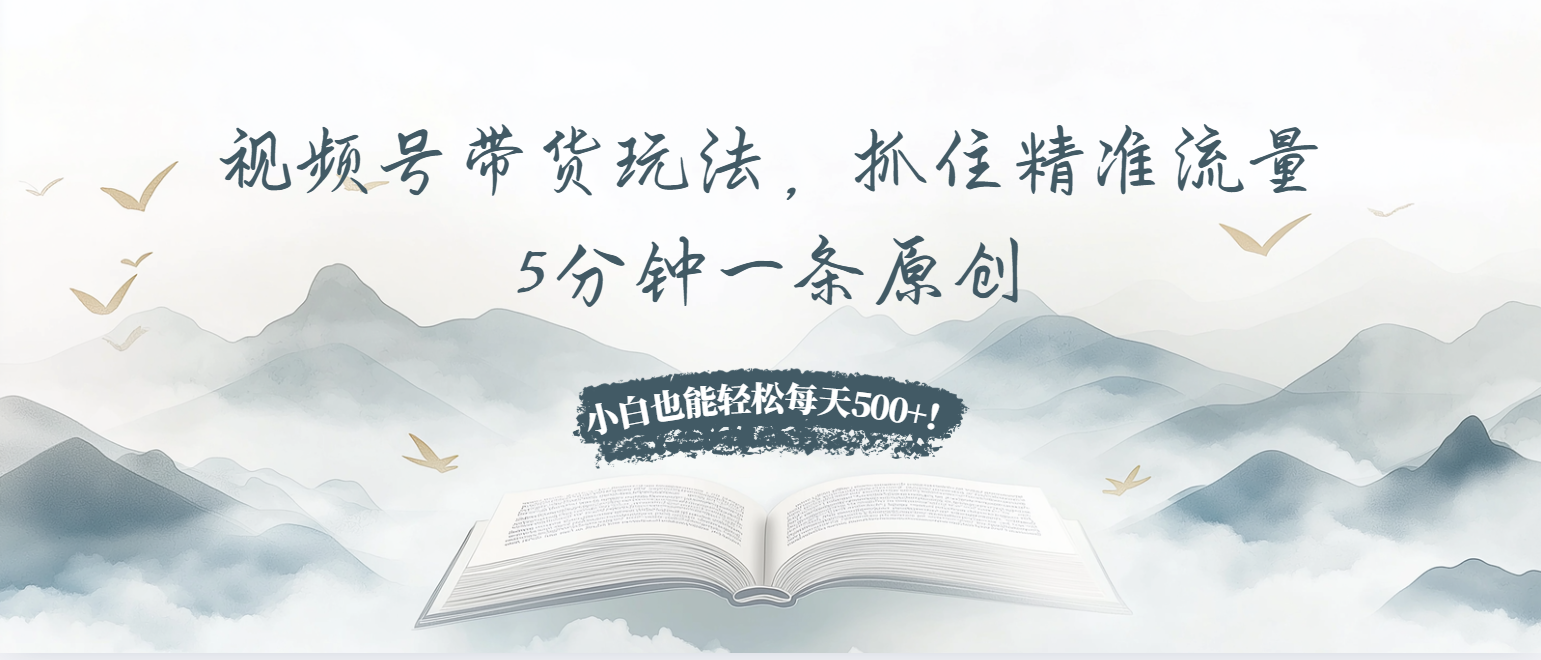 视频号带货玩法，抓住精准流量，5分钟一条原创，小白也能轻松每天500+！-全有网创