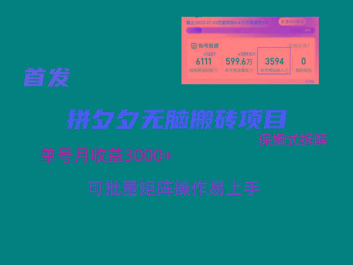 拼夕夕无脑搬砖，单号稳定收益3000+，保姆式拆解-全有网创