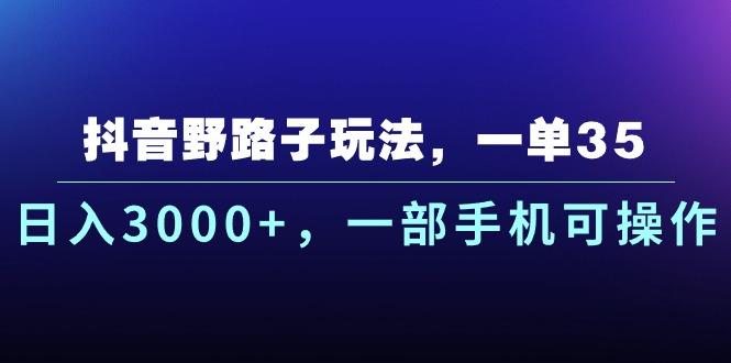 抖音野路子玩法，一单35.日入3000+，一部手机可操作-全有网创