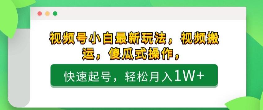 视频号小白最新玩法，视频搬运，傻瓜式操作，快速起号，轻松月入1W+-全有网创