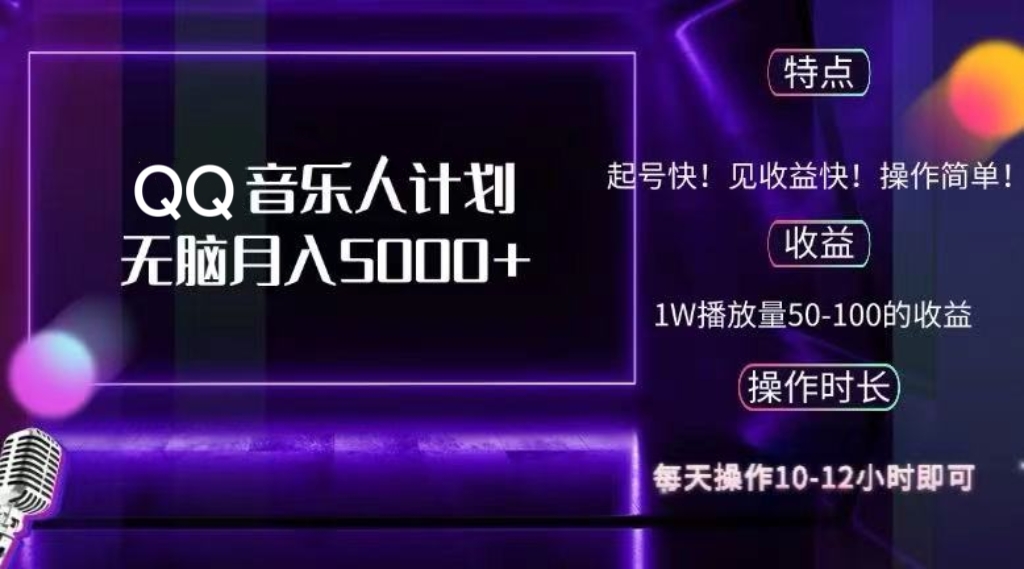 2024 QQ音乐人计划，纯无脑操作，轻松月入5000+，可批量放大操作-全有网创