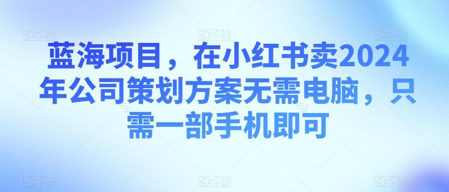 蓝海项目，在小红书卖2024年公司策划方案无需电脑，只需一部手机即可-全有网创