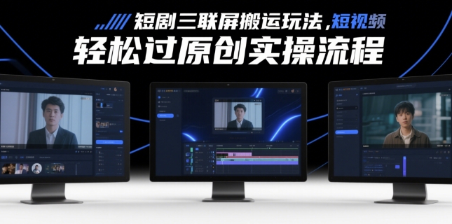 短剧三联屏搬运玩法，短剧搬运轻松过原创实操流程-全有网创