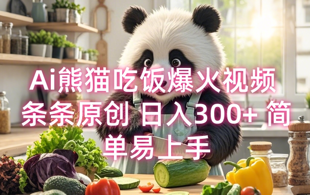 Ai熊猫吃饭爆火视频 条条原创 日入300+ 简单易上手-全有网创