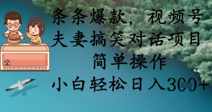 条条爆款，视频号夫妻搞笑对话项目，简单操作，小白轻松日入3张+-全有网创