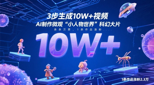 3步生成10W+视频，AI制作微观“小人物世界”科幻大片，条条万赞，1条作品涨粉2.3W-全有网创