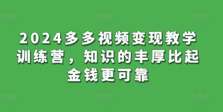 2024多多视频变现教学训练营，知识的丰厚比起金钱更可靠-全有网创