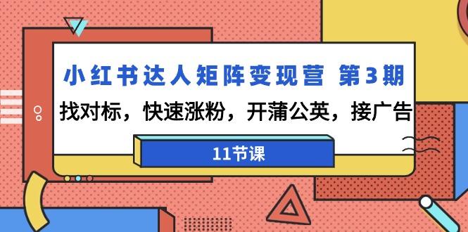 小红书达人矩阵变现营 第3期，找对标，快速涨粉，开蒲公英，接广告-11节课-全有网创