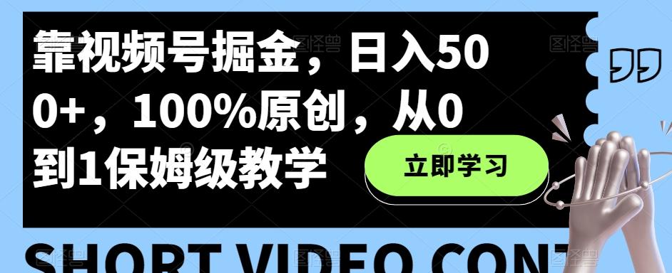 靠视频号掘金，日入500+，100%原创，从0到1保姆级教学-全有网创