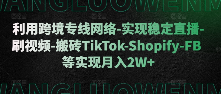 利用跨境专线网络-实现稳定直播-刷视频-搬砖TikTok-Shopify-FB等实现月入2W+【揭秘】-全有网创