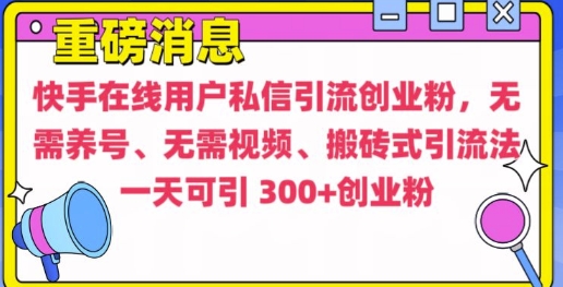 快手最新引流创业粉方法，无需养号、无需视频、搬砖式引流法【揭秘】-全有网创