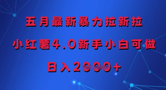 五月最新暴力拉新拉，小红薯4.0新手小白可做，日入多张-全有网创