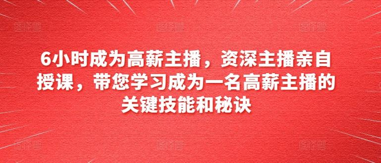 6小时成为高薪主播，资深主播亲自授课，带您学习成为一名高薪主播的关键技能和秘诀-全有网创
