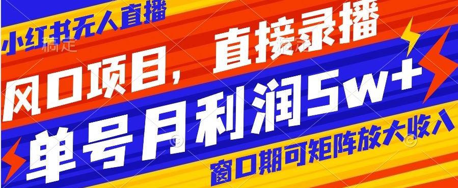 风口项目，小红书无人直播带货，直接录播，可矩阵，月入5w+【揭秘】-全有网创