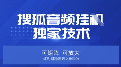 【搜狐音频挂G】独家技术，可矩阵可放大，红利期稳定月入8k【揭秘】-全有网创