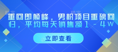 重回即颠峰，男粉项目重磅回归，平均每天销售额1-4W-全有网创