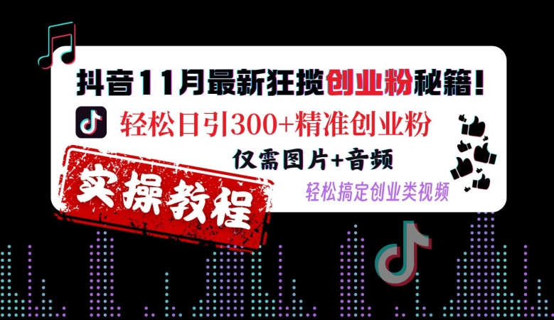 抖音11月最新狂揽创业粉秘籍，轻松日引300+精准创业粉，仅需图片+音频，轻松搞定创业类视频-全有网创