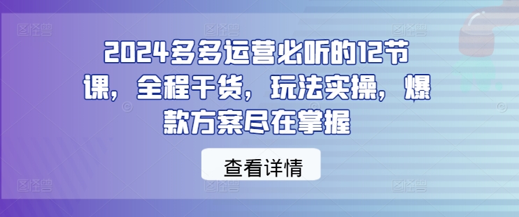 2024多多运营必听的12节课，全程干货，玩法实操，爆款方案尽在掌握-全有网创