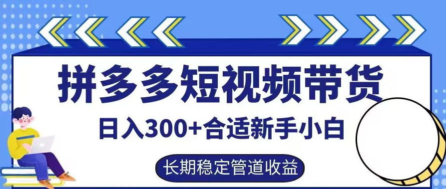 拼多多短视频带货日入300+有长期稳定被动收益，合适新手小白【揭秘】-全有网创