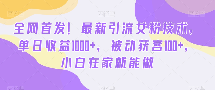 全网首发！最新引流女粉技术，单日收益1000+，被动获客100+，小白在家就能做【揭秘】-全有网创