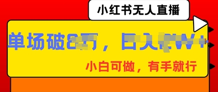 小红书无人直播，纯小白可做，有手就行，单场直播销售额破8w-全有网创