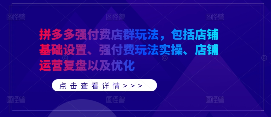 拼多多强付费店群玩法，包括店铺基础设置、强付费玩法实操、店铺运营复盘以及优化-全有网创