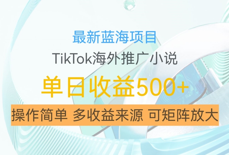 最新蓝海项目，利用tiktok海外推广小说赚钱佣金，简单易学，日入500+，可矩阵放大【揭秘】-全有网创