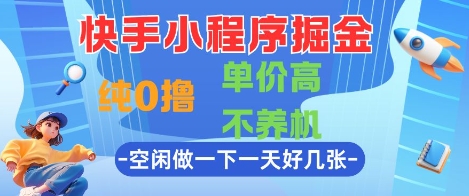 快手小程序掘金，纯0撸，单价高不养机 利用空闲时间做一做，一天好几张【揭秘】-全有网创