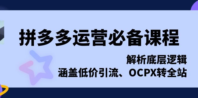 拼多多运营必备课程，解析底层逻辑，涵盖低价引流、OCPX转全站-全有网创
