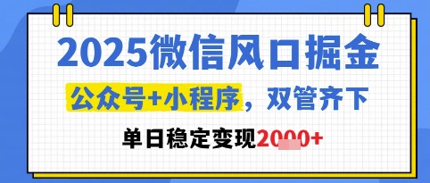2025微信风口掘金，公众号+小程序双管齐下，单日稳定变现1k+【揭秘】-全有网创