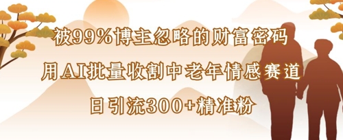 被99%博主忽略的财富密码：用AI批量收割中老年情感赛道，日引流300+精准粉-全有网创