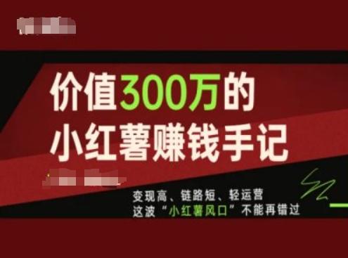 价值300万的小红书赚钱手记，变现高、链路短、轻运营，这波“小红薯风口”不能再错过-全有网创