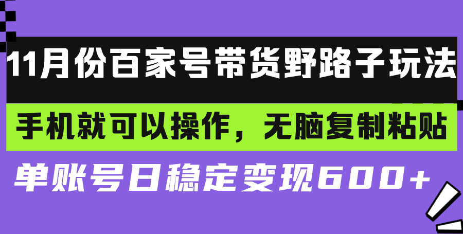 百家号带货野路子玩法 手机就可以操作，无脑复制粘贴 单账号日稳定变现…-全有网创