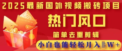 2025最新视频搬砖项目，热门风口，简单去重剪辑，小白也能轻松月入过W-全有网创