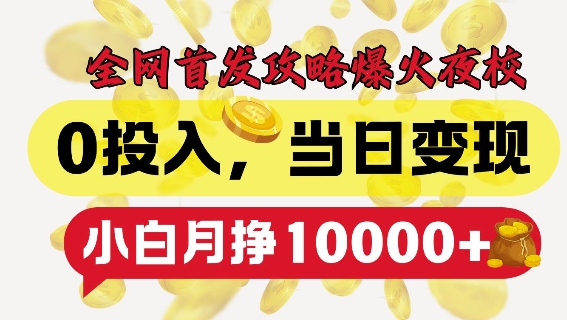 全网首发爆火夜校，0投入，当日变现，小白轻松月入1w+【揭秘】-全有网创
