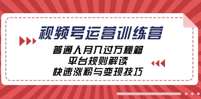 视频号运营训练营：普通人月入过万秘籍，平台规则解读，快速涨粉与变现-全有网创
