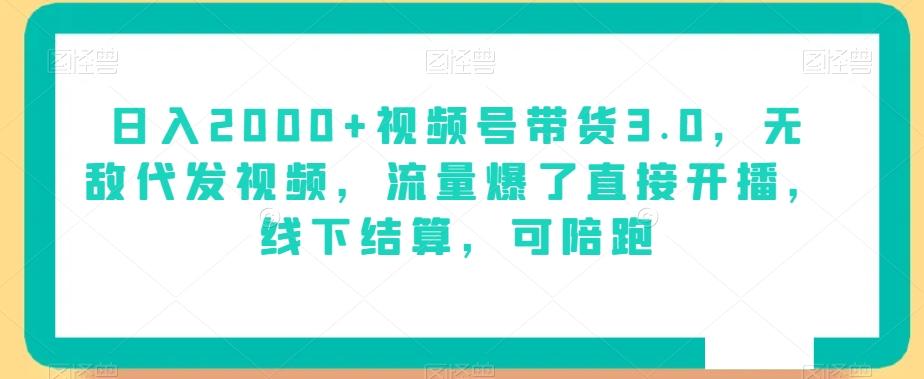 日入2000+视频号带货3.0,无敌代发视频,流量爆了直接开播,线下结算,可陪跑