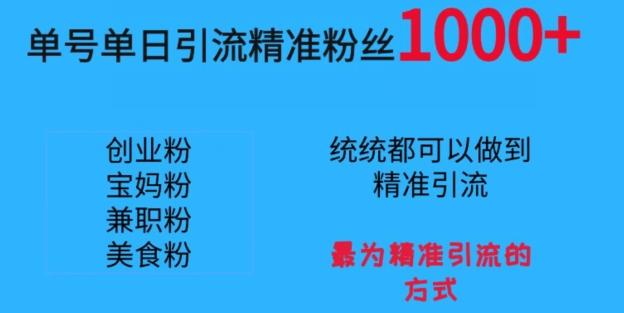 单号单日引流精准粉丝1000+，最为精准引流的方式-全有网创